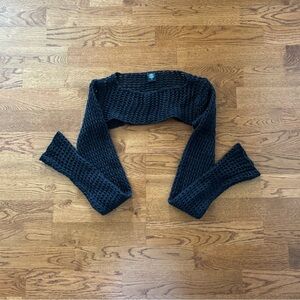 Urban Outfitters Open Knit Cropped Sweater S Black Shrug Long Sleep Top Wide